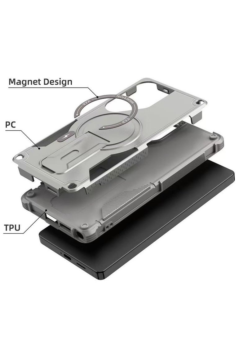 ICARLUS For Samsung Galaxy S25 Ultra with Kickstand Compatible with MagSafe Dual Laye Drop Proof Phone Case Stand Grey  - Image 4
