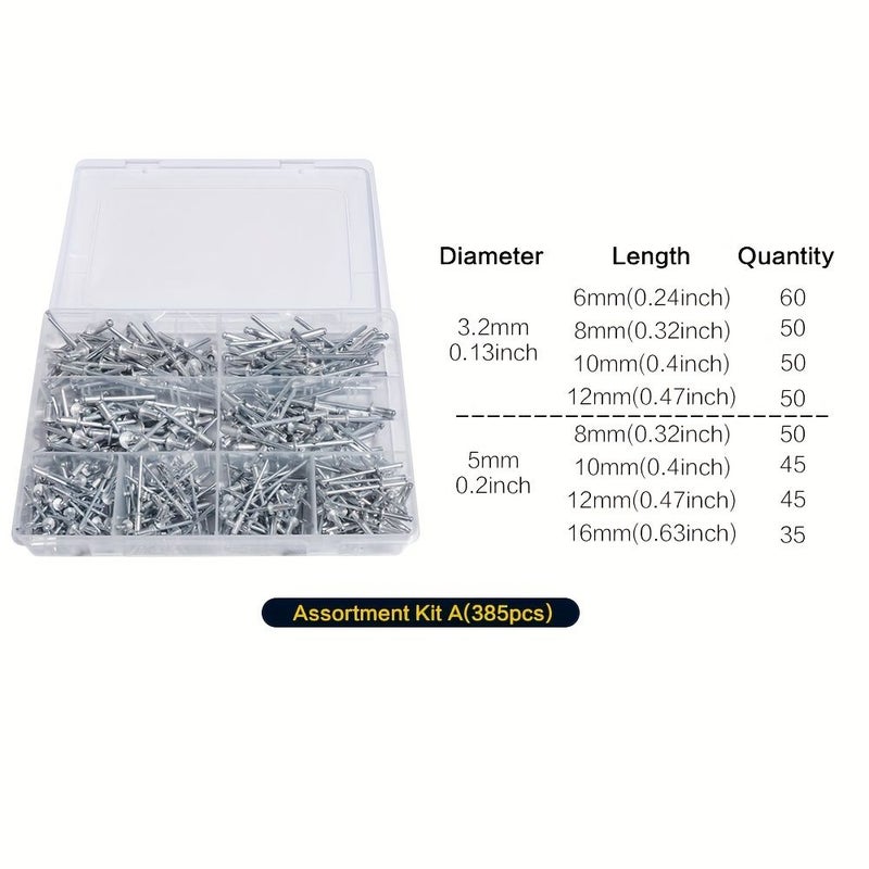 100pcs Blind Pop Rivets 3.2x10mm Assorted Sizes For Metal Applications - Image 3