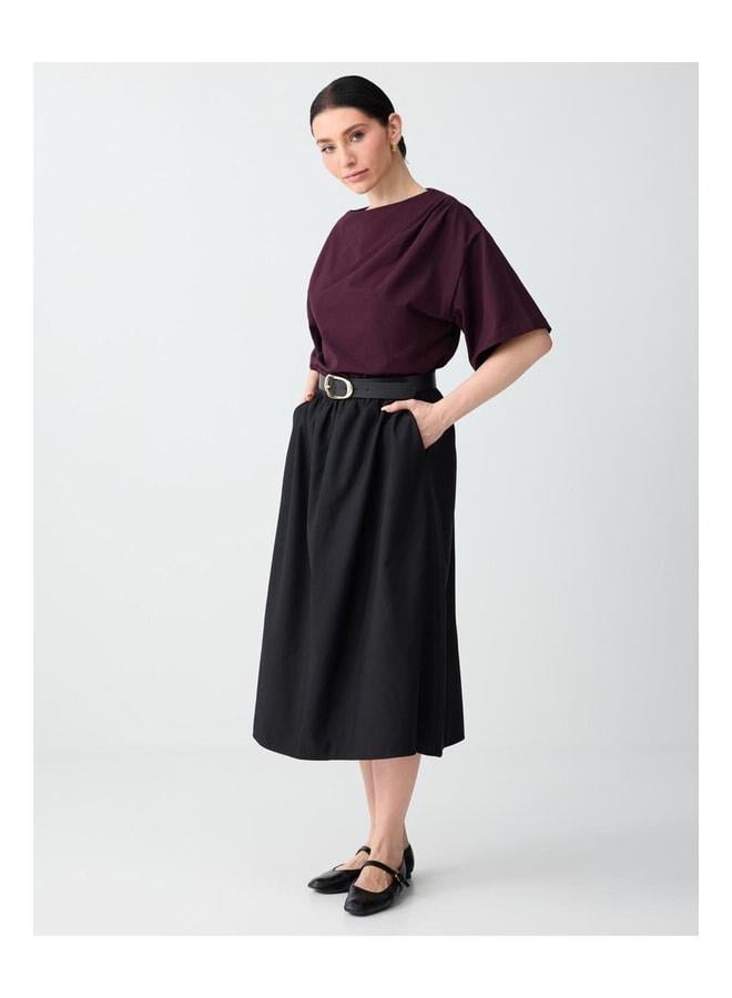 Jimmy Key Black Comfortable Cut Normal Waist Pocket Detailed Woven Midi Skirt - Image 2