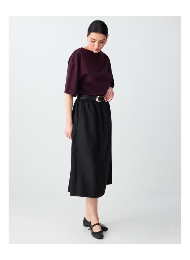 Jimmy Key Black Comfortable Cut Normal Waist Pocket Detailed Woven Midi Skirt - Image 3