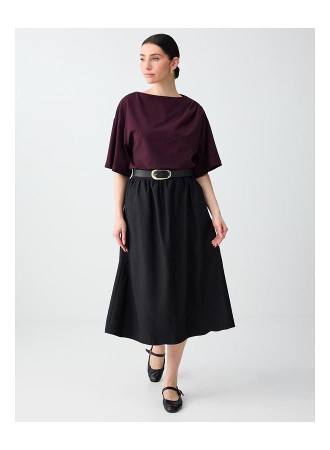 Jimmy Key Black Comfortable Cut Normal Waist Pocket Detailed Woven Midi Skirt - Image 1