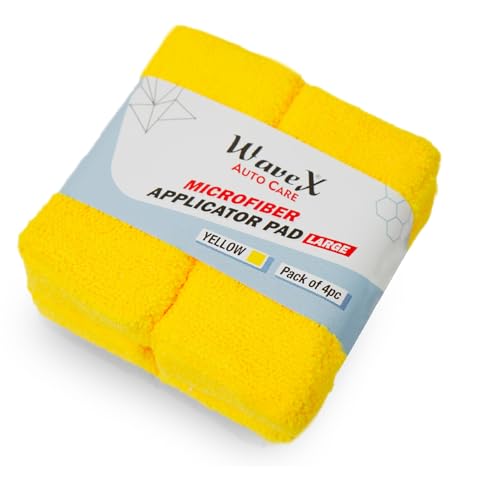 Wavex Microfiber Applicator Car Polish Sponge | Microfiber Applicator Sponge for Car Polish | Great Car Polish Pad Applicator for Ceramic Coating, Waxes, Polishes, Dressers & More - (Yellow 4 pcs) - Image 1