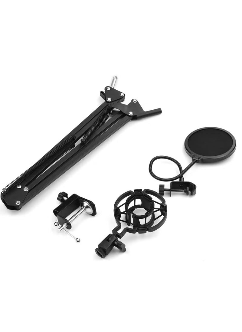 JAJEEK Adjustable Foldable Microphone Stand – Heavy Duty Metal Mic Arm Bracket with Shock Proof Holder, Windshield Pop Filter for Studio Recording, Live Video Broadcasting, and Online Singing - Image 5
