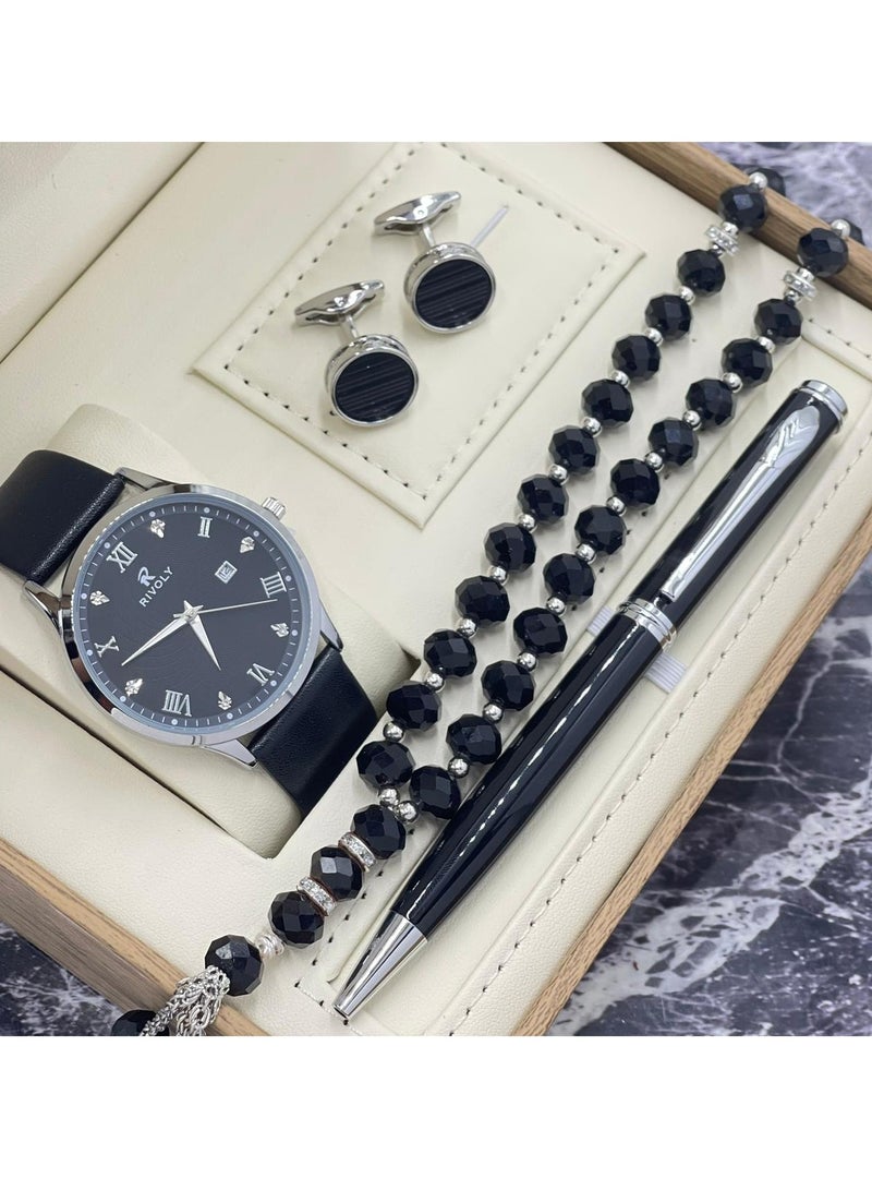 ووتش طقم ساعات رجالي مكون من ساعه وسبحه وكبك وقلم