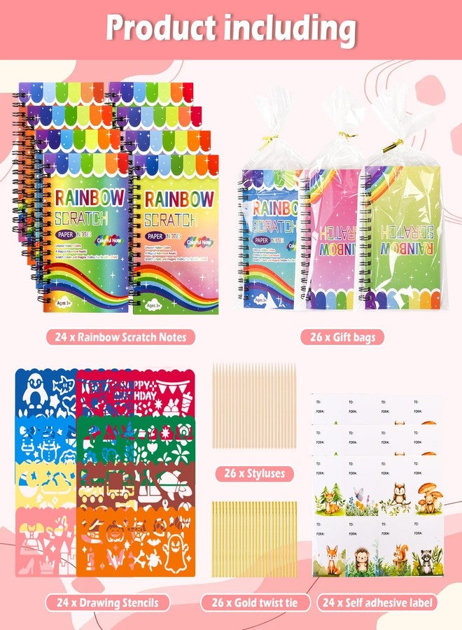 TMTECHJS 24 Pack Scratch Art Party Favors for Kids Rainbow Scratch Notebook with Stencils Stylus for Girls Boys Teens Students School Birthday Party Travel Favors Supplies - Image 2