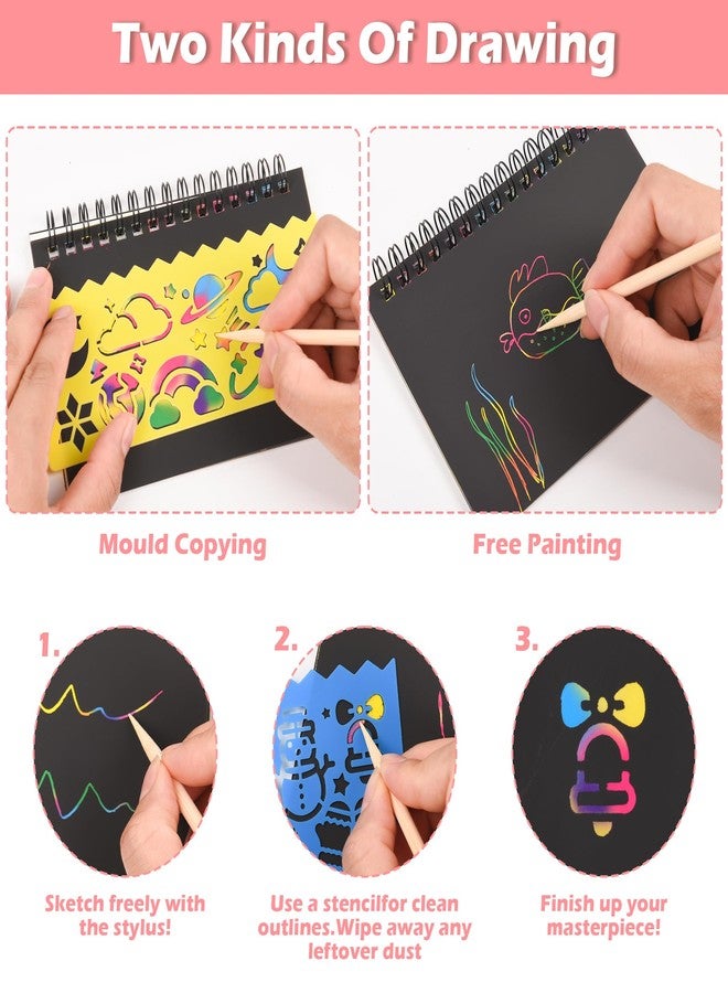 TMTECHJS 24 Pack Scratch Art Party Favors for Kids Rainbow Scratch Notebook with Stencils Stylus for Girls Boys Teens Students School Birthday Party Travel Favors Supplies - Image 4