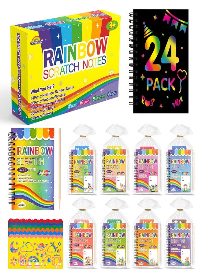 TMTECHJS 24 Pack Scratch Art Party Favors for Kids Rainbow Scratch Notebook with Stencils Stylus for Girls Boys Teens Students School Birthday Party Travel Favors Supplies - Image 1