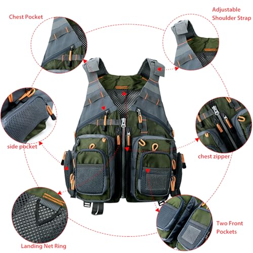 Obcursco Fly Fishing Vest Pack Adjustable for Men and Women with Breathable Mesh, Trout Fishing Gear, for Outdoors Stream Fishing (Army Green) - Image 2