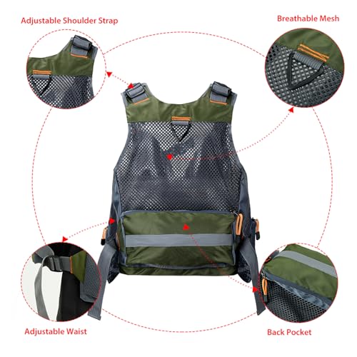 Obcursco Fly Fishing Vest Pack Adjustable for Men and Women with Breathable Mesh, Trout Fishing Gear, for Outdoors Stream Fishing (Army Green) - Image 3