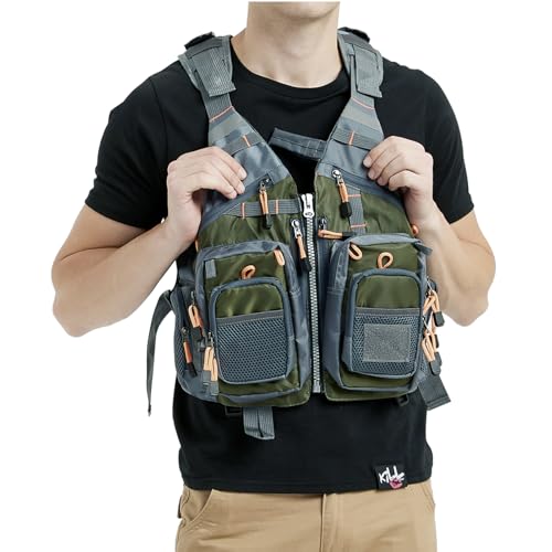 Obcursco Fly Fishing Vest Pack Adjustable for Men and Women with Breathable Mesh, Trout Fishing Gear, for Outdoors Stream Fishing (Army Green) - Image 1