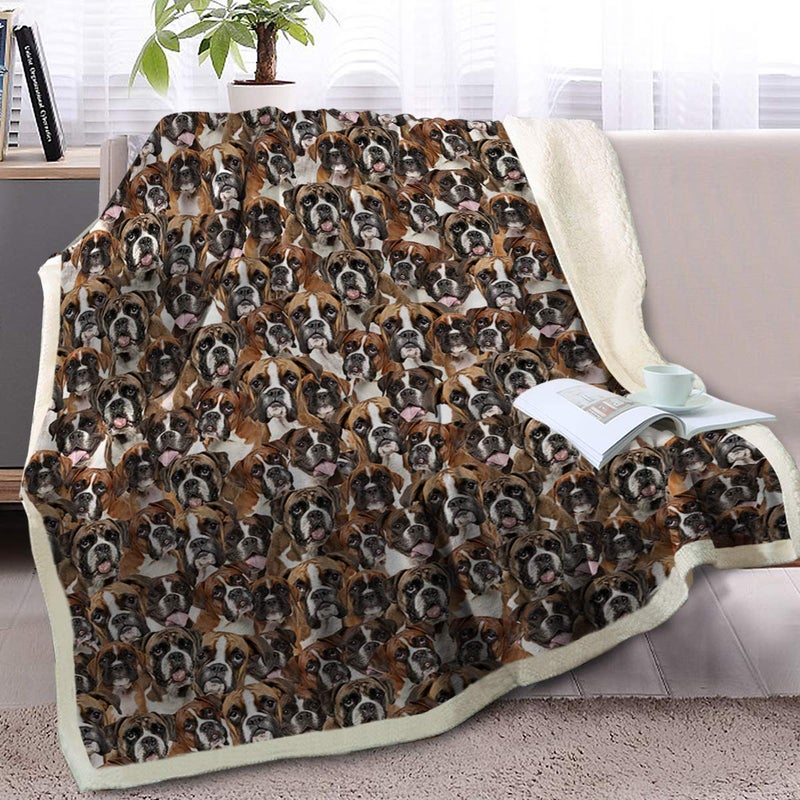 BlessLiving BlessLiving Boxer Dog Blanket Super Soft Cozy Reversible Fluffy Sherpa Throw Blanket for Kids Girls Adults Cute Pet Fleece Blankets White Boxer Dog Prints Mom Gifts Blankets 50 x 60 Inches 