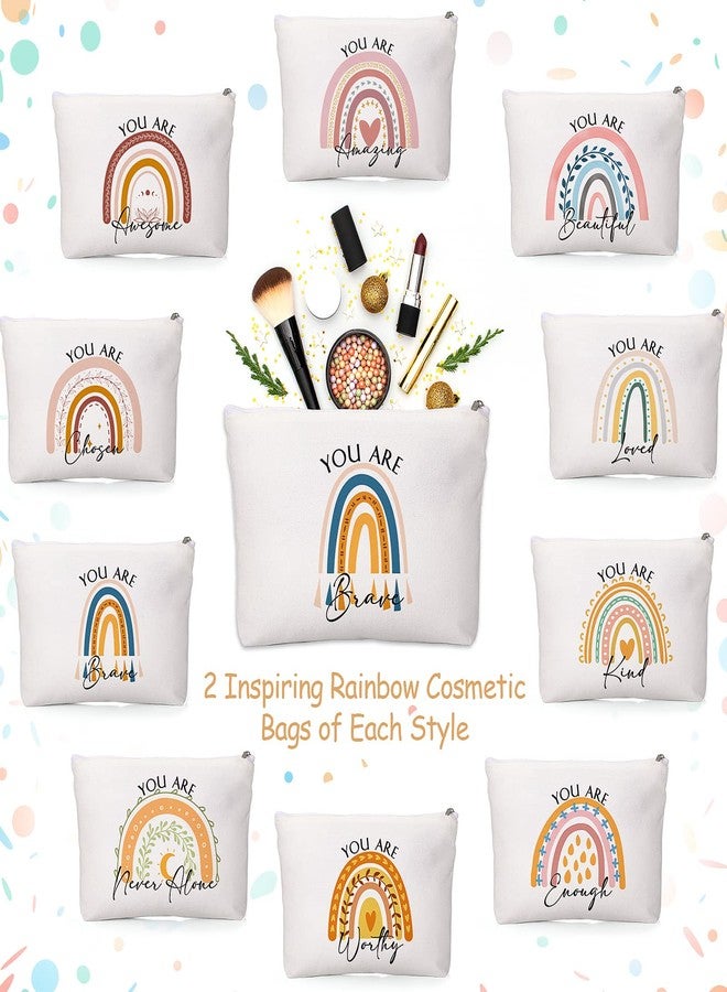 كوم حقيبة مكياج قماشية ملهمة من كوم، 20 قطعة، هدية مثالية لعيد الميلاد، حقيبة مستحضرات تجميل، حقيبة سفر بسحاب، حقيبة أدوات تجميل، هدية رائعة لصديقتك (قوس قزح). - Image 3