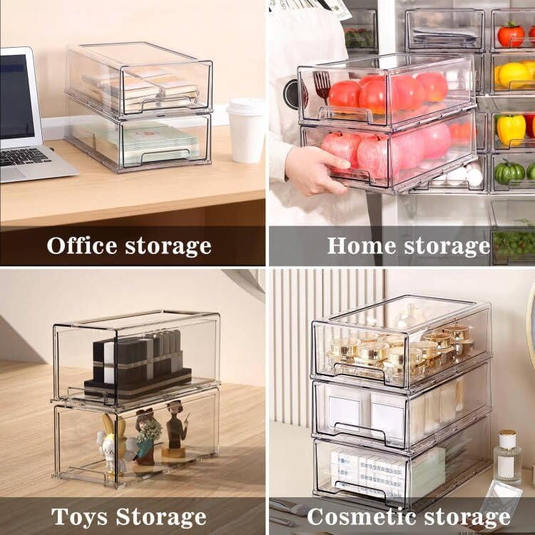 MANO 2Pack Clear Fridge Drawers Pull Out Stackable Refrigerator Drawer Organizer Bins Pantry Storage Box Plastic Food Containers for Kitchen Bathroom Office Closet (Large) - Image 4