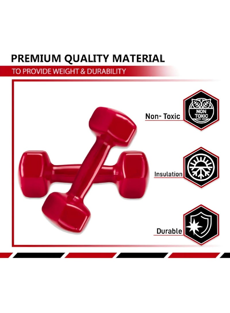 مجموعة من دمبل وأوزان يدوية مكونة من قطعتين - دمبل مغطى بالفينيل للتمرين واللياقة البدنية للاستخدام في صالة الألعاب الرياضية المنزلية، وتدريبات القوة، وأوزان حرة للنساء والرجال (أحمر، 2 كجم × 2) - Image 4