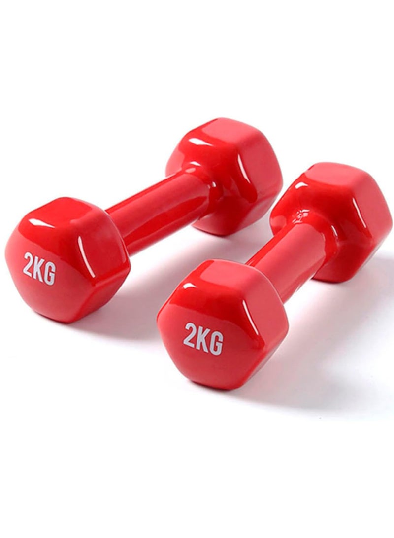 مجموعة من دمبل وأوزان يدوية مكونة من قطعتين - دمبل مغطى بالفينيل للتمرين واللياقة البدنية للاستخدام في صالة الألعاب الرياضية المنزلية، وتدريبات القوة، وأوزان حرة للنساء والرجال (أحمر، 2 كجم × 2) - Image 3