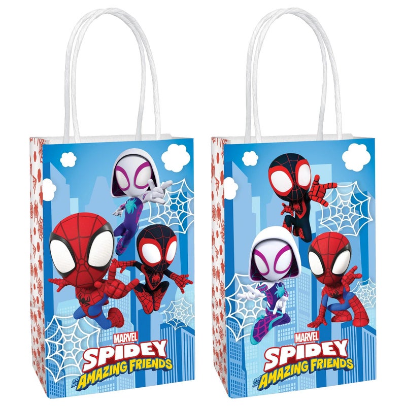 Amscan Printed Paper Kraft Bags - 8.25" x 5.25" x 3", 8 Pieces - Perfect for Parties, Gifts & Goodies, Spidey & His Amazing Friends - Image 3