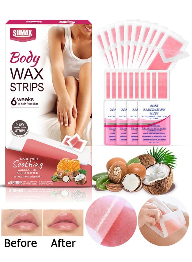 SUMAX 60 Piece Wax Strips for Hair Removal Set - Natural Plant Extracts Soothe Soft Skin - Trimmable Wax Strips for Body, Face, Legs& Eyebrows (Dry Skin (Argan Oil + Shea Butter)) - Image 1