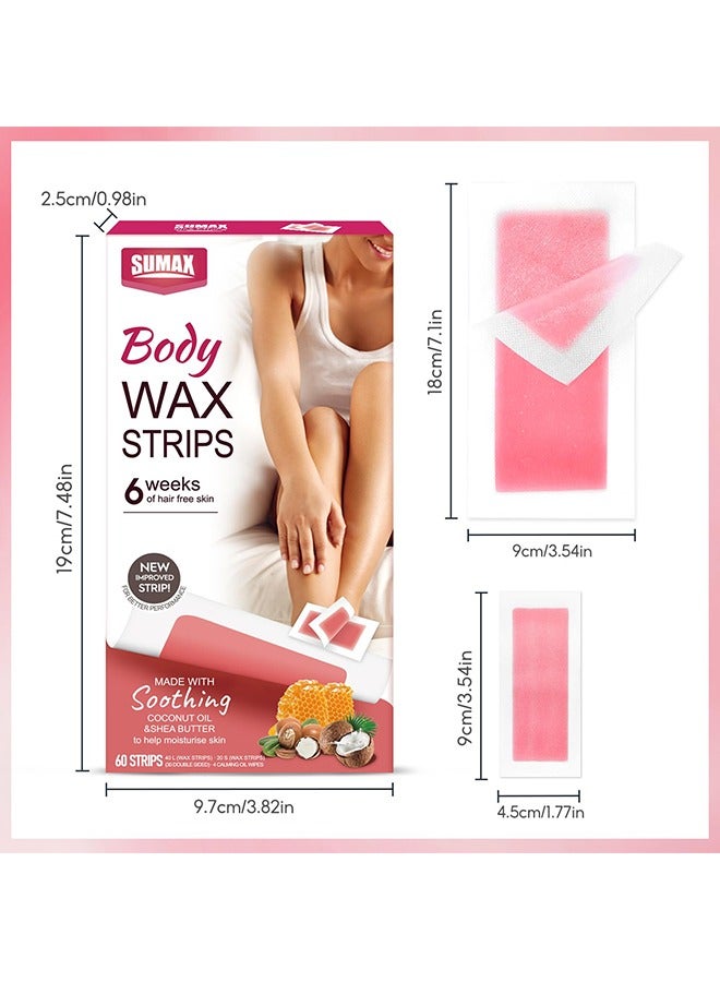 SUMAX 60 Piece Wax Strips for Hair Removal Set - Natural Plant Extracts Soothe Soft Skin - Trimmable Wax Strips for Body, Face, Legs& Eyebrows (Dry Skin (Argan Oil + Shea Butter)) - Image 2
