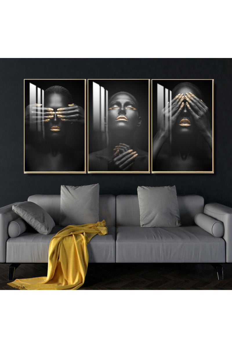 Marktna Three wooden wall painting with a frame and a clear acrylic layer - Image 1