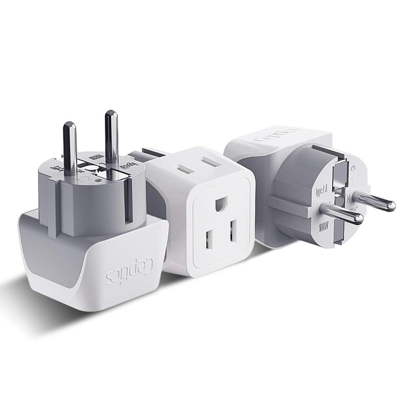 Ceptics Schuko Germany, France Plug Adapter, Dual Input - Ultra Compact Light Weight - Usa to Russia, South Korea Travel Adaptor Plug - Type E/F (3 Pack) - Image 1