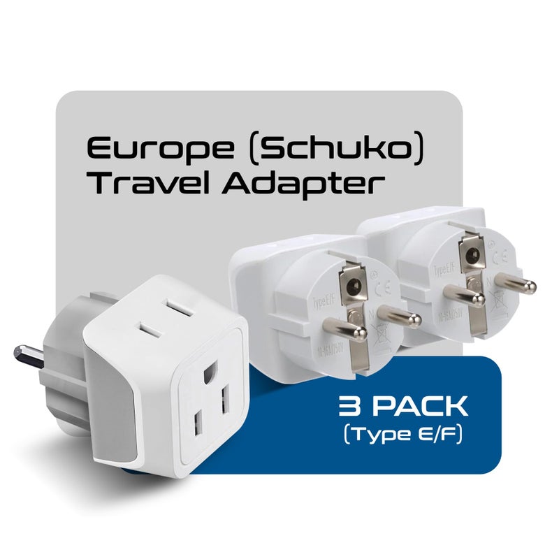 Ceptics Schuko Germany, France Plug Adapter, Dual Input - Ultra Compact Light Weight - Usa to Russia, South Korea Travel Adaptor Plug - Type E/F (3 Pack) - Image 2