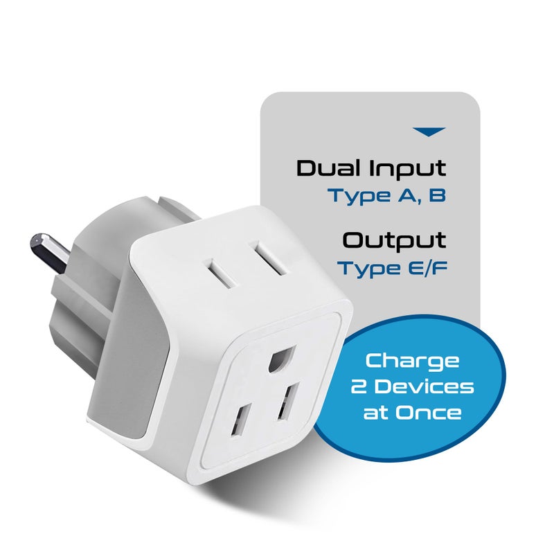 Ceptics Schuko Germany, France Plug Adapter, Dual Input - Ultra Compact Light Weight - Usa to Russia, South Korea Travel Adaptor Plug - Type E/F (3 Pack) - Image 3