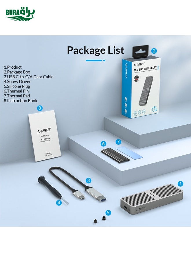 ORICO M222C3-G2-SV USB3.1 Gen2 Type-C 10Gbps M.2 NVMe SSD Enclosure(Silver)
