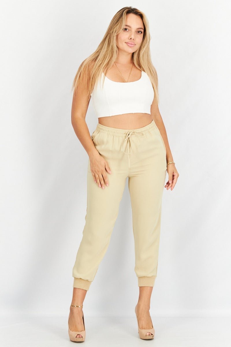 RALPH LAUREN Lauren by Ralph Lauren Women Petite Drawstring Plain Pants, Beige - Image 3