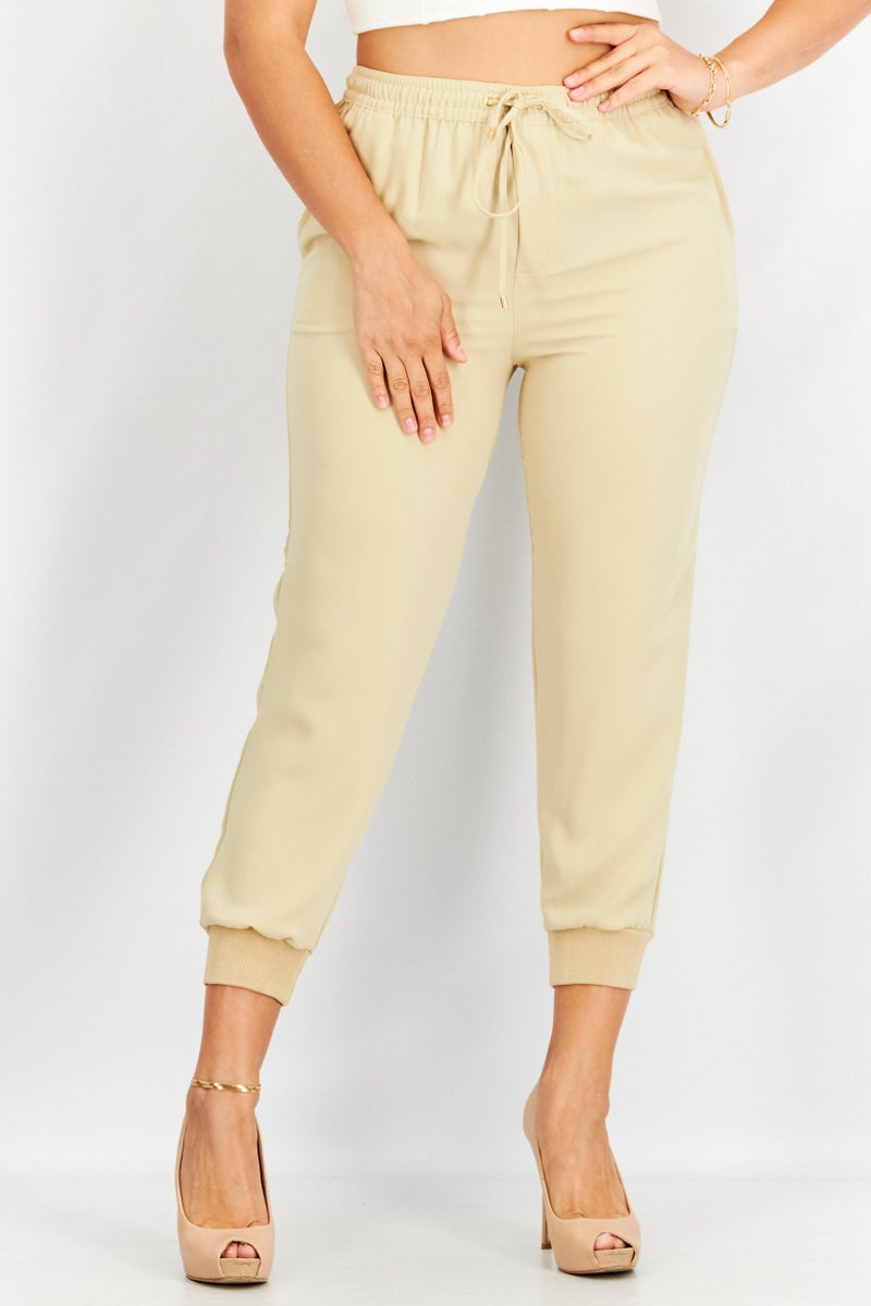 RALPH LAUREN Lauren by Ralph Lauren Women Petite Drawstring Plain Pants, Beige - Image 1