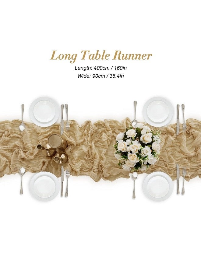 Beauenty Crumpled Gauze Table Runner,Cream Cheesecloth Table Runner - Boho Gauze Cheese Cloth 35x160 Inch Long Romantic Sheer Runner for Wedding Bridal Baby Shower Birthday Party Decoration - Image 4