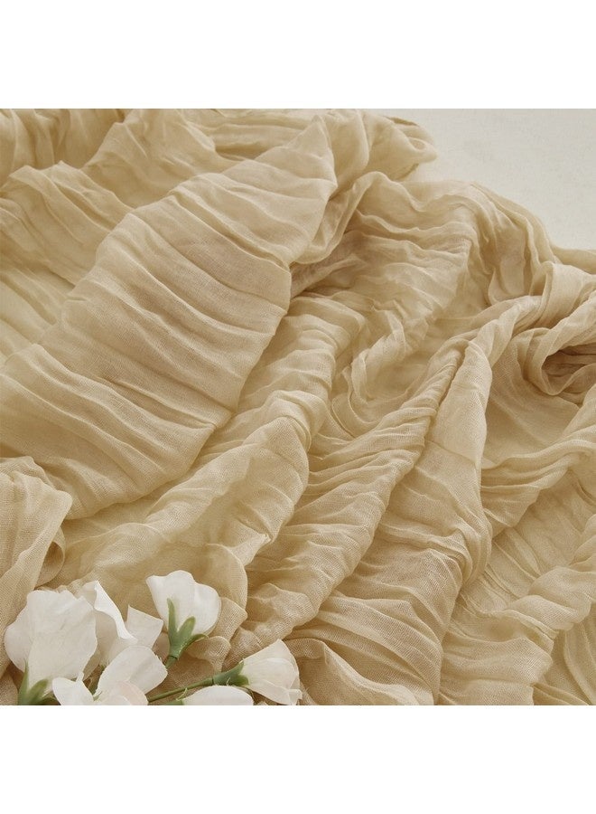 Beauenty Crumpled Gauze Table Runner,Cream Cheesecloth Table Runner - Boho Gauze Cheese Cloth 35x160 Inch Long Romantic Sheer Runner for Wedding Bridal Baby Shower Birthday Party Decoration - Image 3