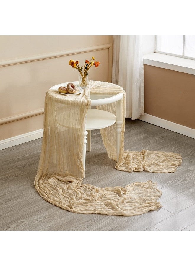 Beauenty Crumpled Gauze Table Runner,Cream Cheesecloth Table Runner - Boho Gauze Cheese Cloth 35x160 Inch Long Romantic Sheer Runner for Wedding Bridal Baby Shower Birthday Party Decoration - Image 5