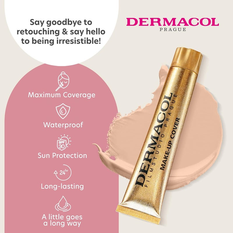 Dermacol Make Up Cover Full Coverage Foundation 30g Shade 208 – Waterproof Long-Lasting Makeup Cream SPF30, Lightweight & Hypoallergenic, Conceals Tattoos, Acne, Scars, Spots & Dark Circles - Image 2
