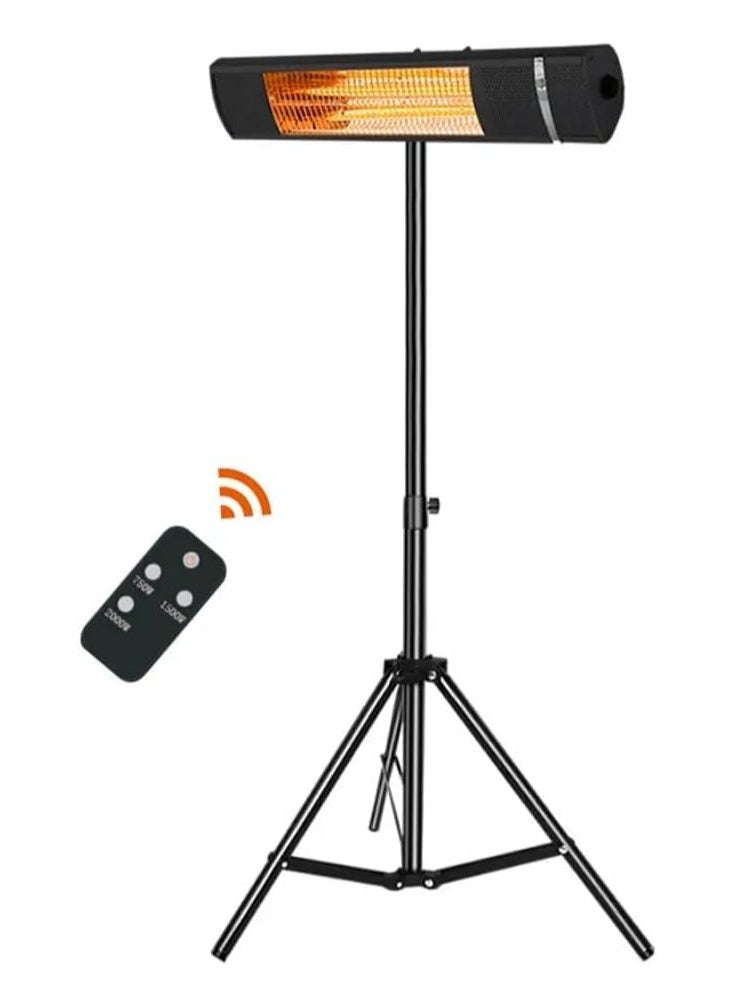 Patio Electric Patio Heater, 2000W Outdoor Infrared Heater, Ceiling/Wall Mounted Outdoor Patio Heater Comes with Tripod Stand, Remote Control, Black  - Image 1