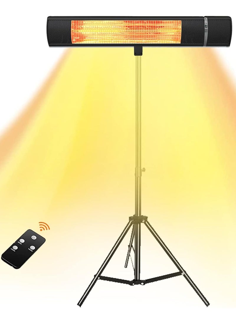 Patio Electric Patio Heater, 2000W Outdoor Infrared Heater, Ceiling/Wall Mounted Outdoor Patio Heater Comes with Tripod Stand, Remote Control, Black  - Image 2