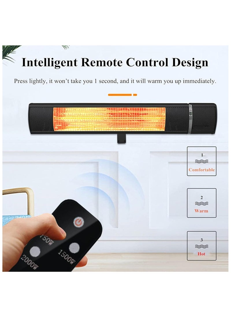 Patio Electric Patio Heater, 2000W Outdoor Infrared Heater, Ceiling/Wall Mounted Outdoor Patio Heater Comes with Tripod Stand, Remote Control, Black  - Image 5