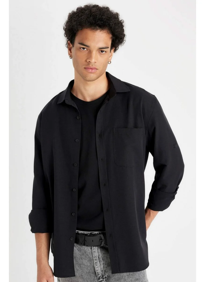 ديفاكتو Regular Fit Button-down Collar Basic Plain Cotton Blend Long Sleeve Shirt D4183AX24AU
