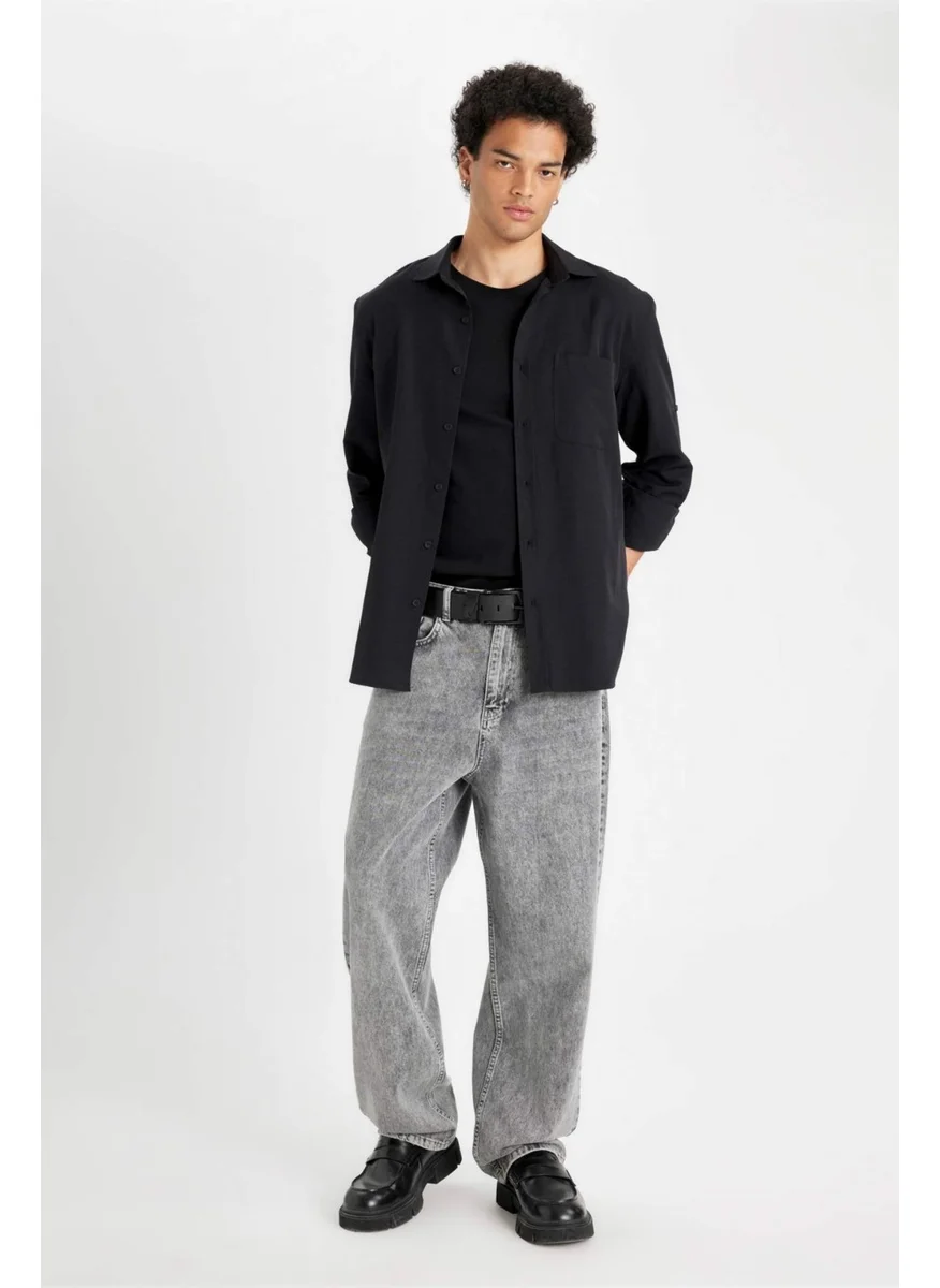 ديفاكتو Regular Fit Button-down Collar Basic Plain Cotton Blend Long Sleeve Shirt D4183AX24AU