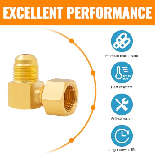 SUNGATOR 90° Elbow Flare Fitting, 3/8" Female Swivel x Male Flare Tube Fittings, 3/8'' Brass 90 Degree Swivel Propane Elbow Adapter for Low Pressure Gas Fired Heaters (2-Pack) - Image 4