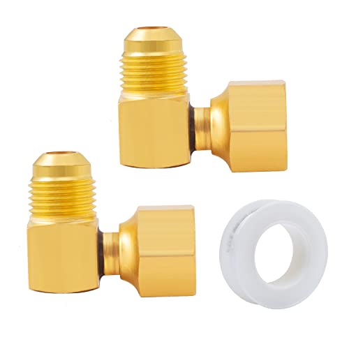 SUNGATOR 90° Elbow Flare Fitting, 3/8" Female Swivel x Male Flare Tube Fittings, 3/8'' Brass 90 Degree Swivel Propane Elbow Adapter for Low Pressure Gas Fired Heaters (2-Pack) - Image 1