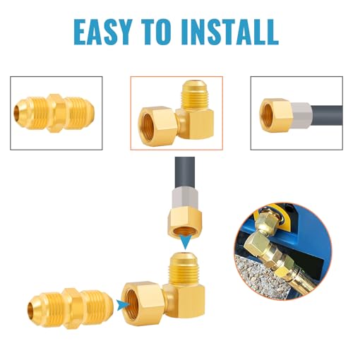 SUNGATOR 90° Elbow Flare Fitting, 3/8" Female Swivel x Male Flare Tube Fittings, 3/8'' Brass 90 Degree Swivel Propane Elbow Adapter for Low Pressure Gas Fired Heaters (2-Pack) - Image 5