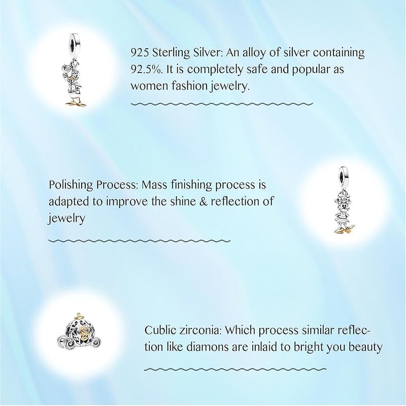 MGIUL 925 Sterling Silver Charms for Bracelets Necklaces Minnie-Mickey Safety Chain Stitch Winnie Bear Beads Baby Yoda Charm Dangle Pendants Cartoon Jewelry Gift for Women Girls, Cubic Zirconia - Image 4