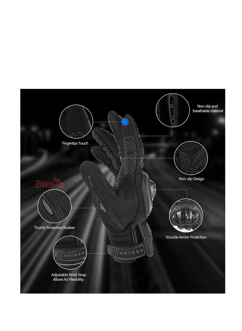 طقم الدراجة - قفازات Bikekit للدراجات النارية بشاشة تعمل باللمس للرجال والنساء - قفازات واقية كاملة الأصابع للمفاصل الصلبة للدراجات النارية - Image 1