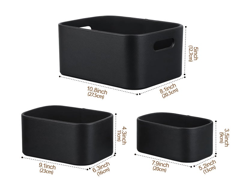 HofferRuffer Faux Leather Storage Baskets Bins with Velvet Lining for Organizing, Storage, Gifts, Set of 3 Nesting Shelf Baskets Decorative Storage Boxes for Home Organization (Black) - Image 2