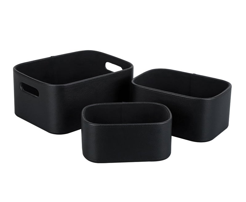 HofferRuffer Faux Leather Storage Baskets Bins with Velvet Lining for Organizing, Storage, Gifts, Set of 3 Nesting Shelf Baskets Decorative Storage Boxes for Home Organization (Black) - Image 3