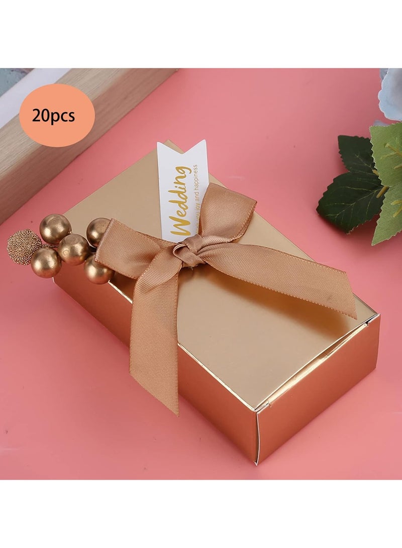 general Bow Candy Box, Glossy Gold Paper Gift Box, Wedding Bridal Shower Birthday Party Small Candy Packaging Boxes - Image 2
