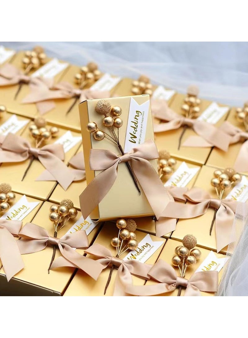 general Bow Candy Box, Glossy Gold Paper Gift Box, Wedding Bridal Shower Birthday Party Small Candy Packaging Boxes - Image 1