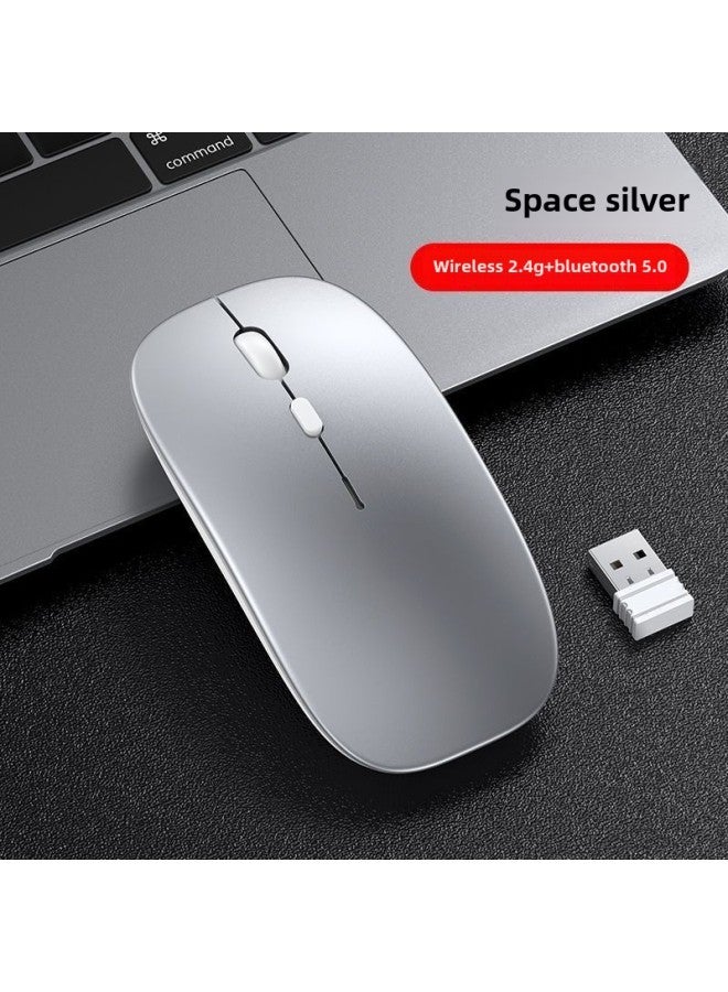【mobile Phone Can Also Be Used】 Charging Wireless Mouse Office Laptop General Game Optional Bluetooth-Color:Bluetooth 5.2+2.4g Dual Template-silent Charging Version-space Silver - Image 1