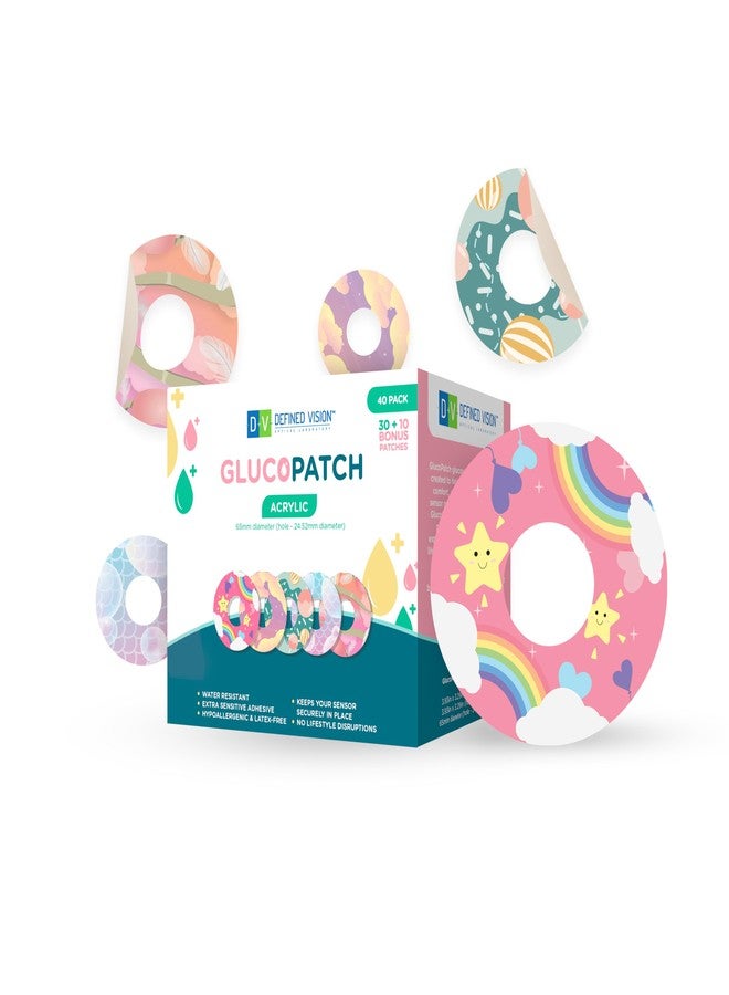 GlucoPatch Continuous Glucose Monitors (CGM Adhesive Patches – Compatible with Freestyle Libre, 10+ Day Hold, Waterproof & Hypoallergenic, Fun Patch Designs for Girls, 40 Pack - Image 1