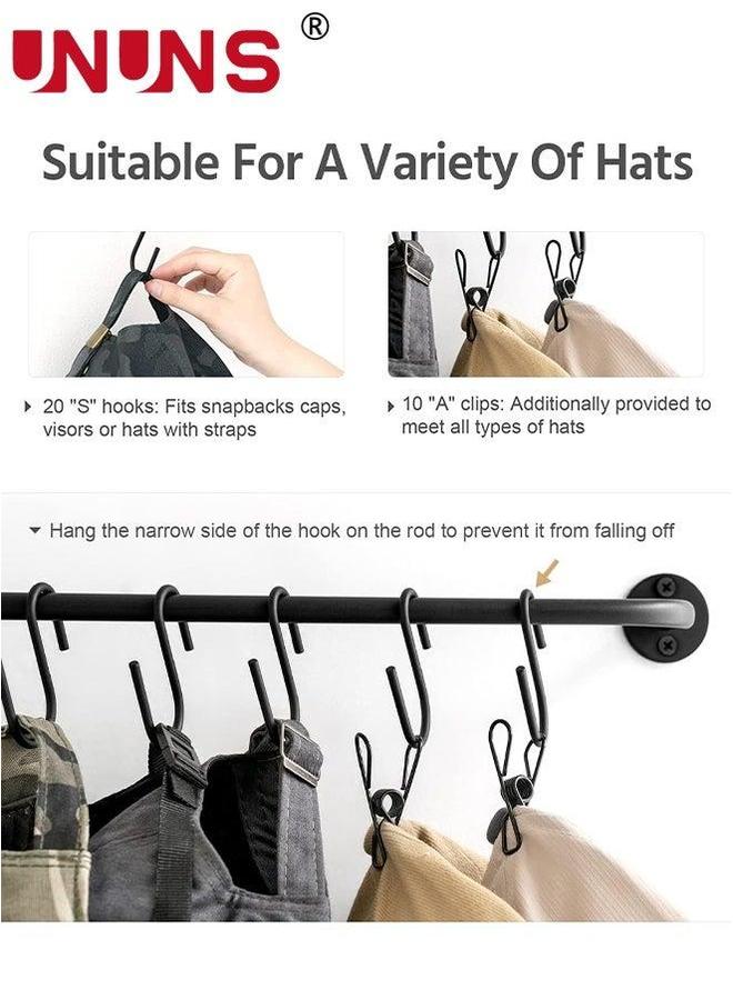 UNUNS Hat Rack,2 Pack Cap Organizer Hanger With 20 Hooks,Wall-Mounted Caps Display For Closet Door Bedroom Entryroom Laundry,Black  - Image 3